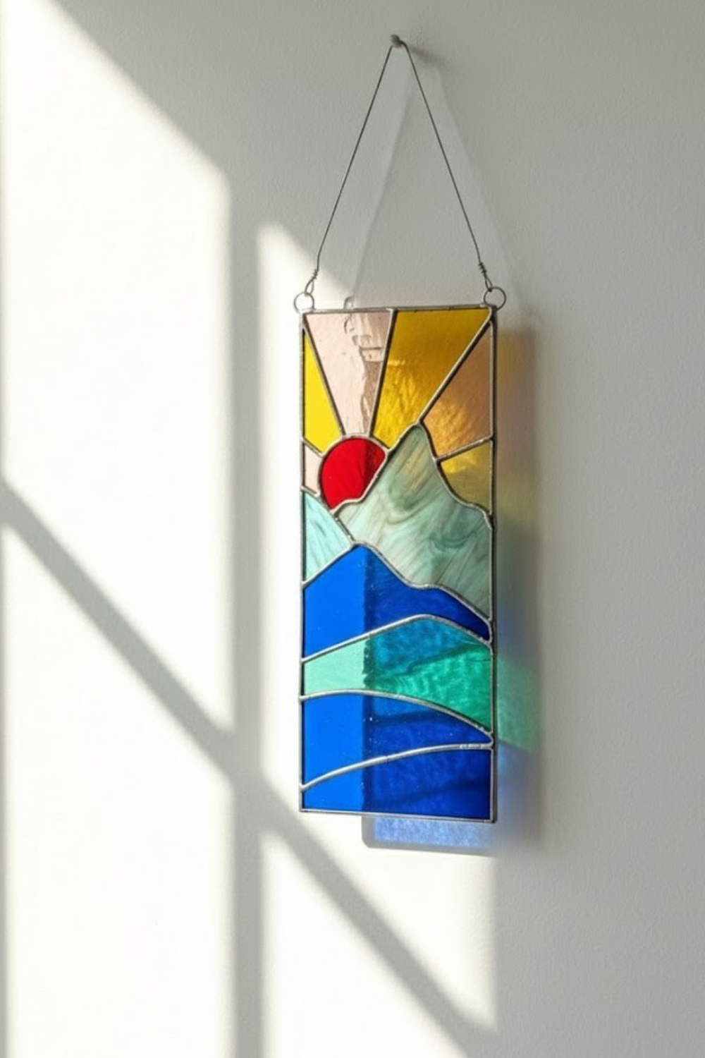 Stained Glass Mountain Suncatcher – Sunrise Landscape Art – Window Panel Decor – Nature Inspired Gift – New Home Housewarming