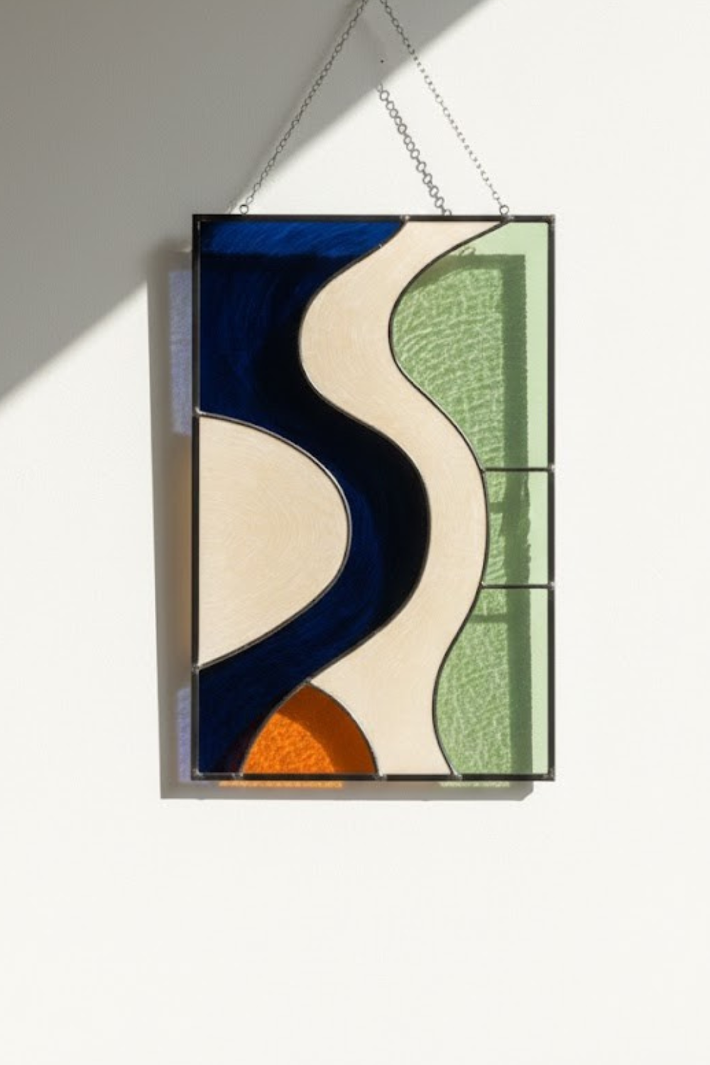 Geometric Wave Window Art – Stained Glass Panel – Modern Abstract Suncatcher – Mid Century Home Decor – Unique Housewarming Gift