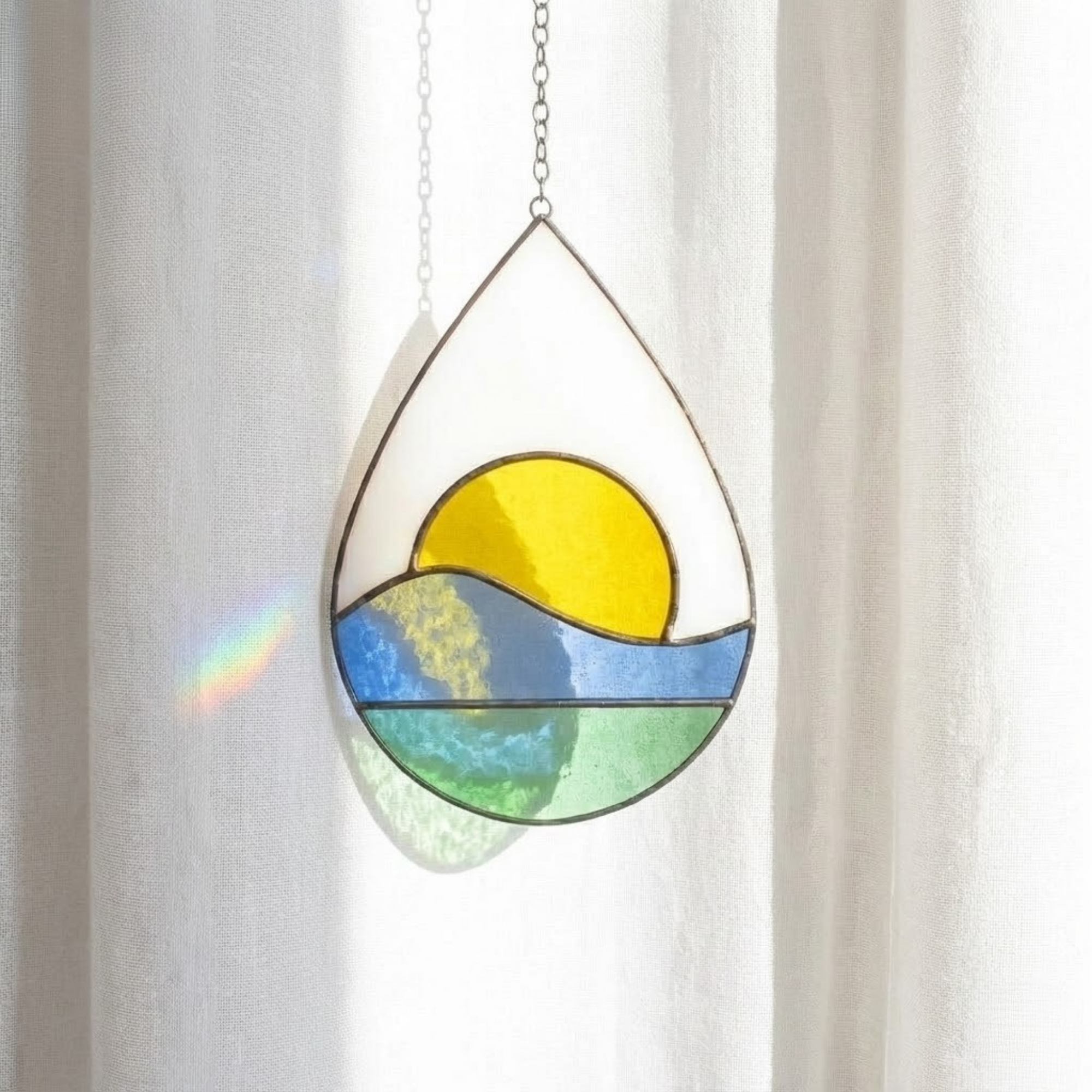 Stained Glass Sunrise Suncatcher – Mountain Landscape Gift – Window Hanging Decor – Minimalist Nature Art – New Beginnings & Housewarming Present