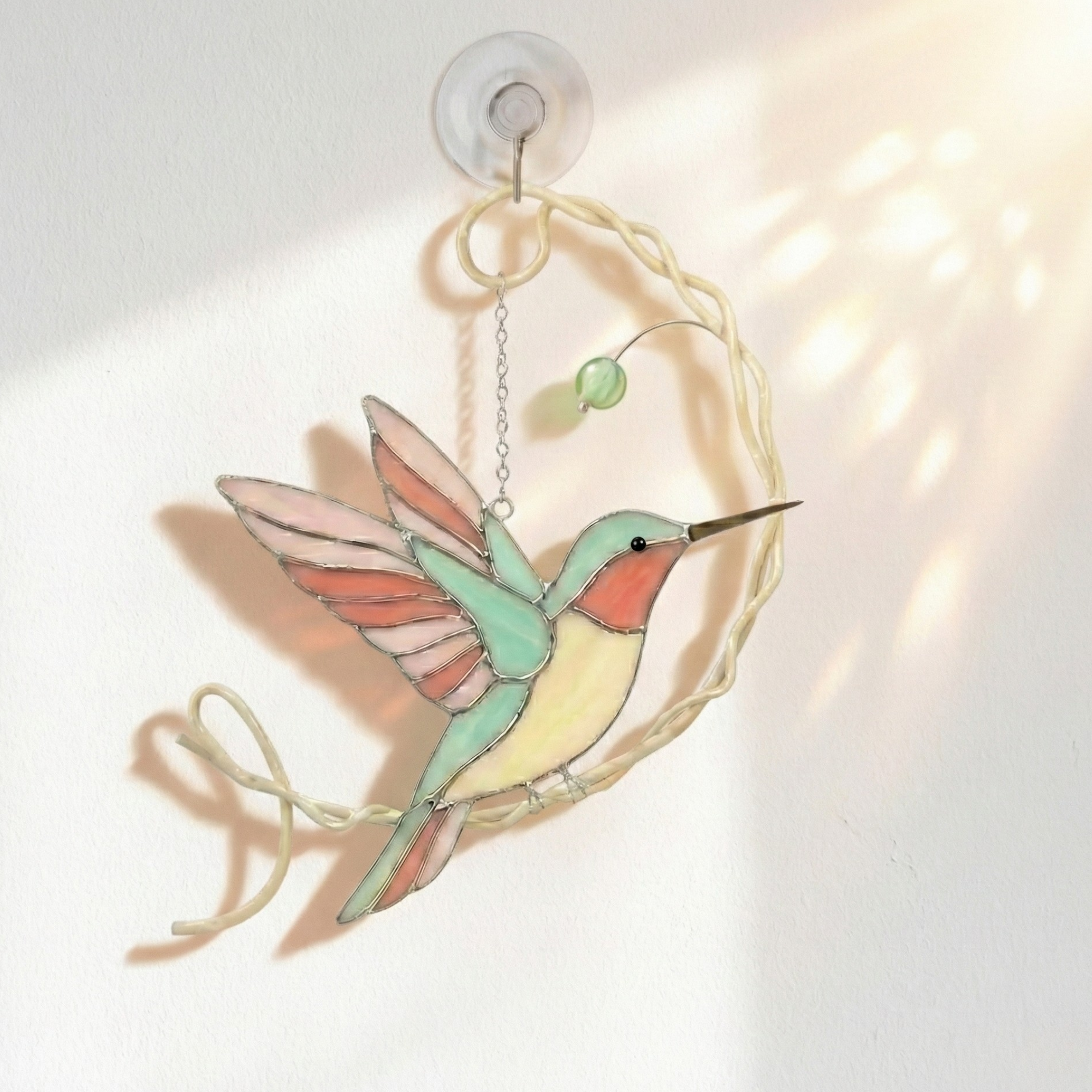 Light Catching Stained Glass Art – Hummingbird Window Hanging Decor – Handmade Nature Gift