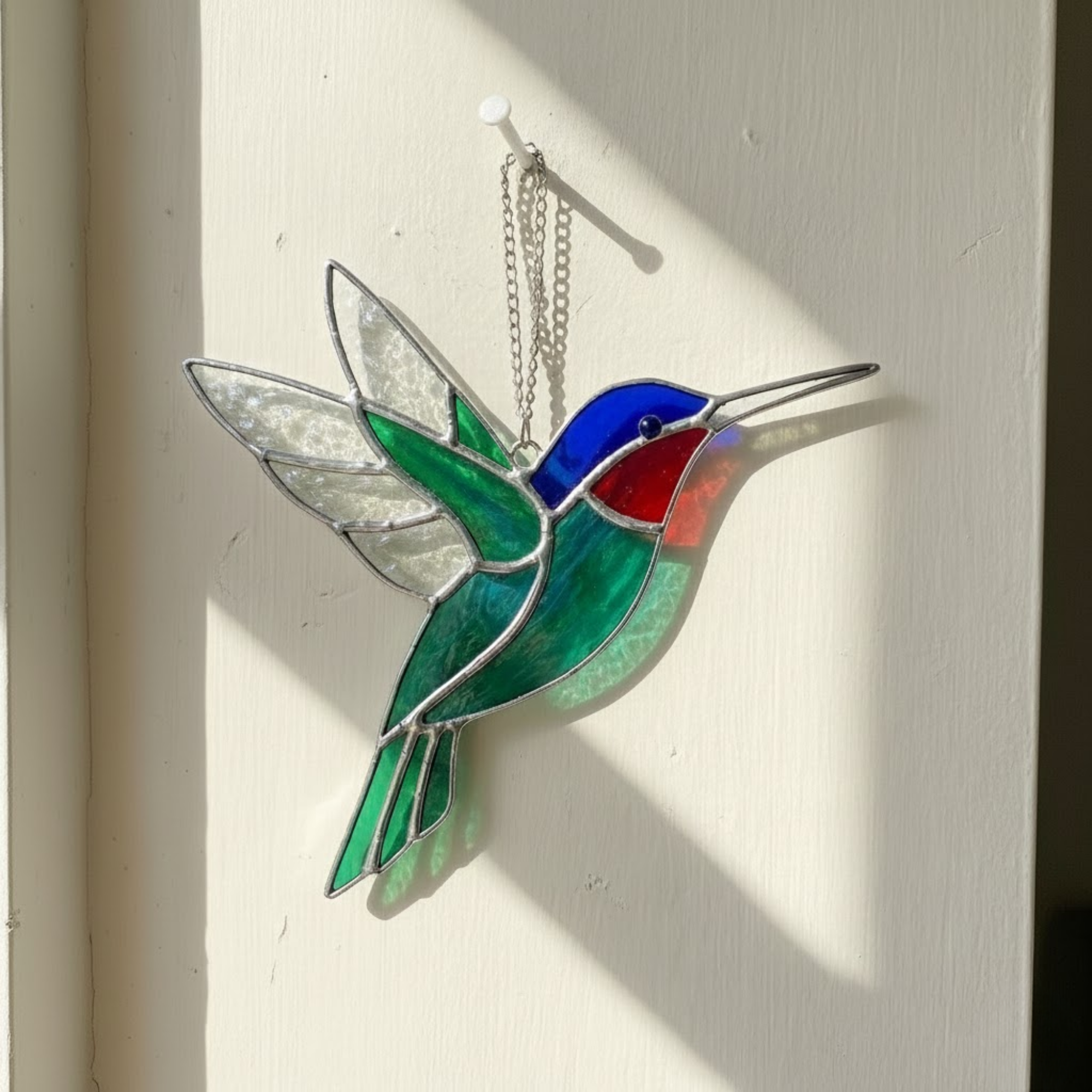 Bold Hummingbird Glass Artwork – Nature Inspired Gift – Window Hanging Decor – Handmade Stained Glass – Birthday & Housewarming Gift