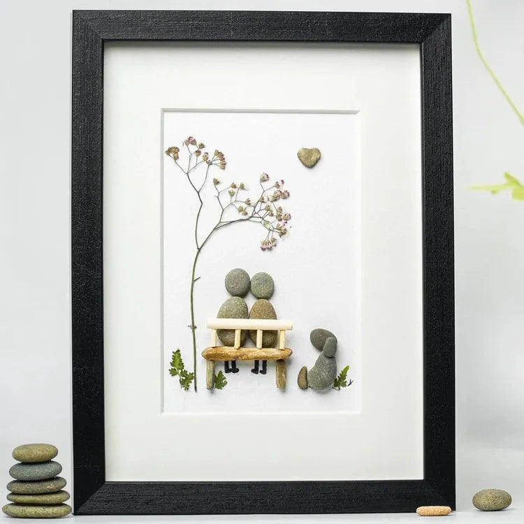 Couple with Dog Pebble Art, Personalized Wedding Engagement Gifts for Him Her Dova Art