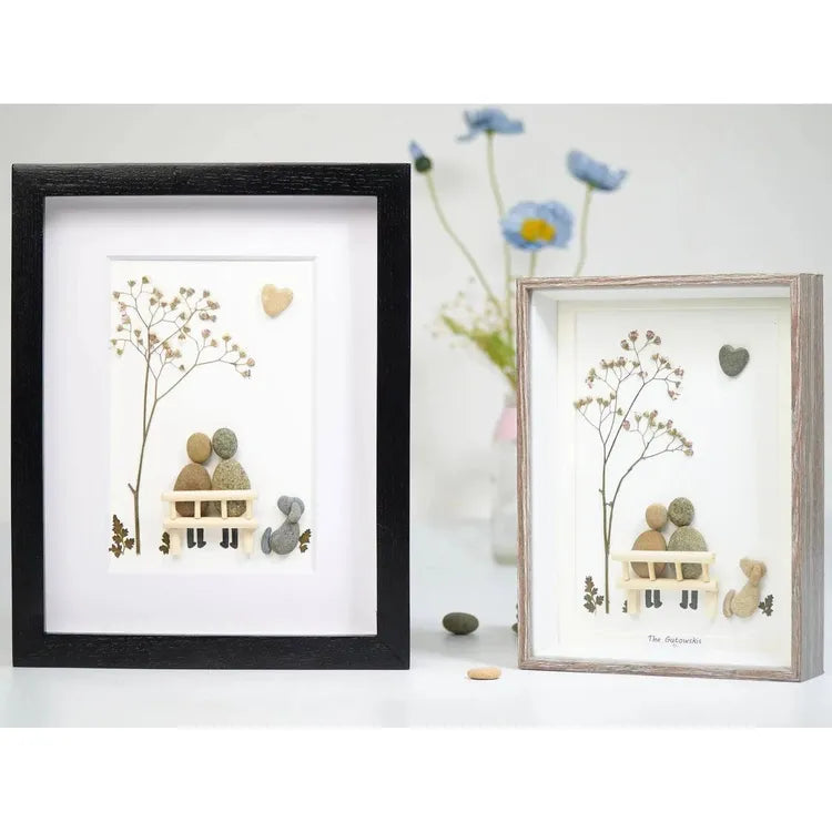 Couple with Dog Pebble Art, Personalized Wedding Engagement Gifts for Him Her Dova Art