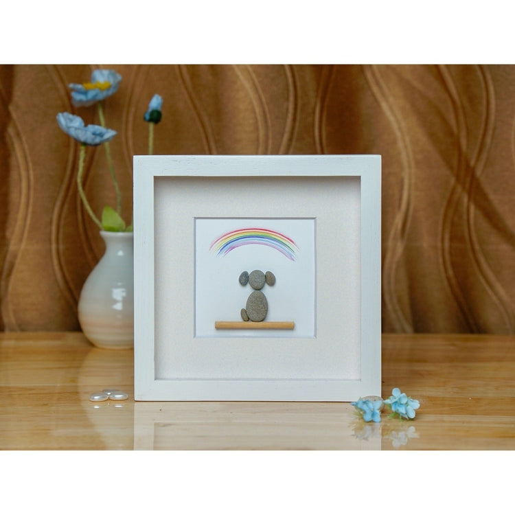 Personalized Dog Memorial Photo Frame, Family Pet Bereavement Pebble Art, Pet Loss Remembrance Frame, Sympathy Gift Frame With Rainbow by Dovaart.com