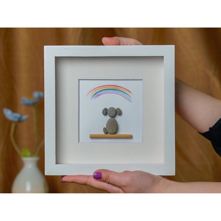 Personalized Dog Memorial Photo Frame, Family Pet Bereavement Pebble Art, Pet Loss Remembrance Frame, Sympathy Gift Frame With Rainbow by Dovaart.com