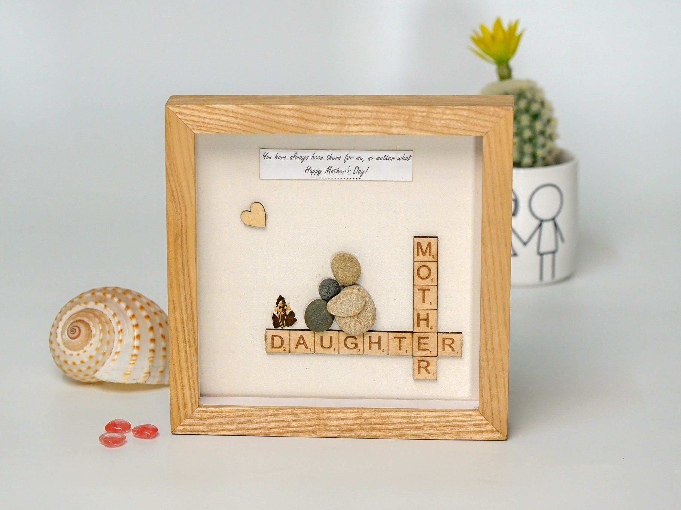 Handcrafted Wooden Mother Daughter Mother's Day Greeting Frame, Gift for Mom, Mom's Gift from Daughter )