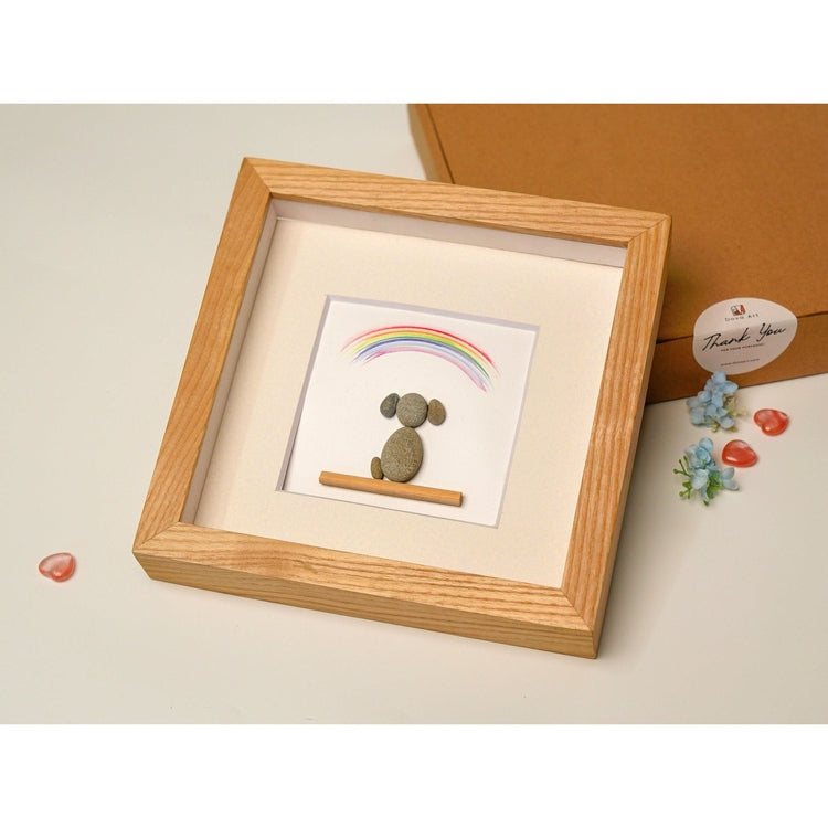 Personalized Dog Memorial Photo Frame, Family Pet Bereavement Pebble Art, Pet Loss Remembrance Frame, Sympathy Gift Frame With Rainbow by Dovaart.com