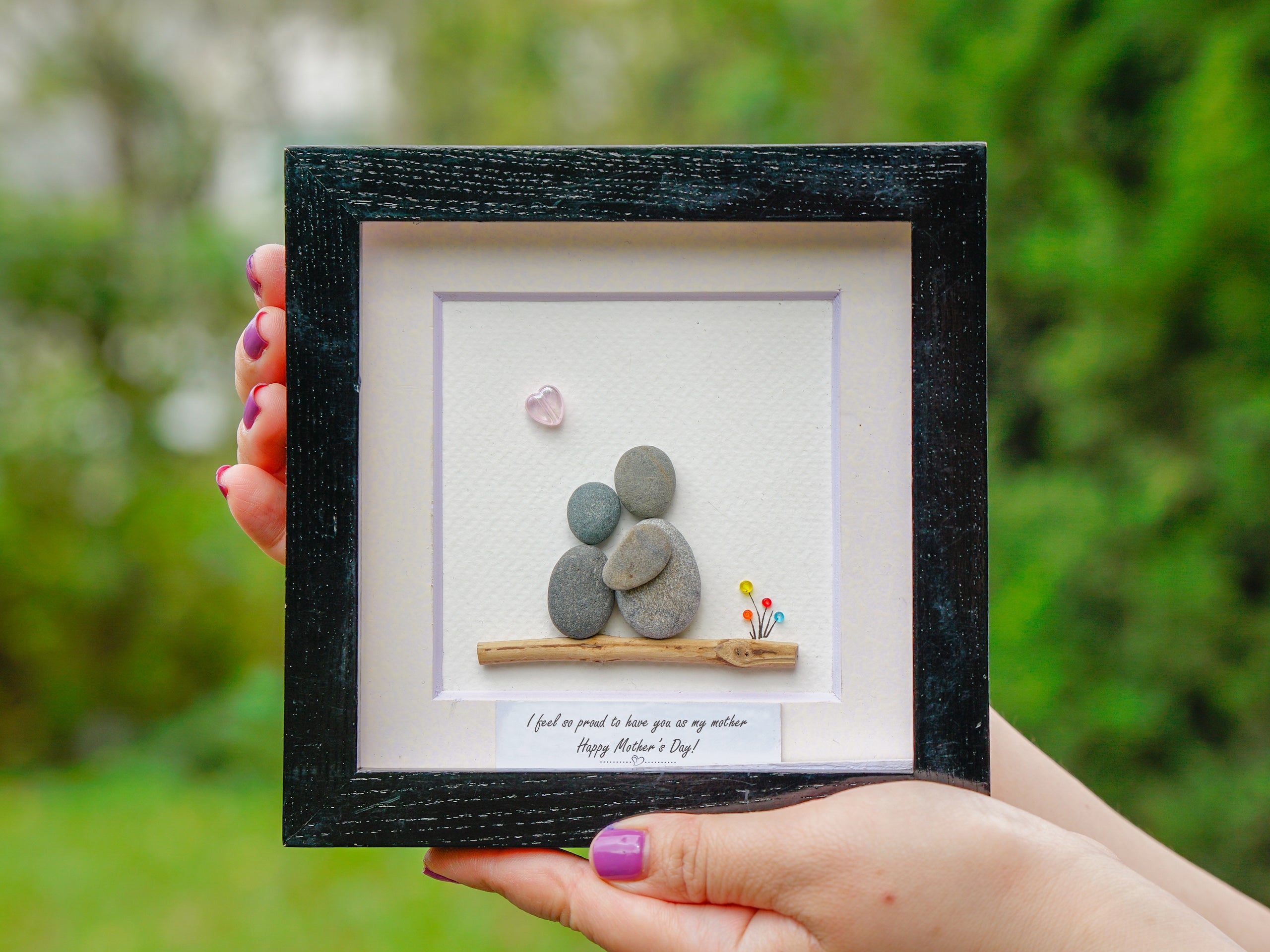 Proudly Yours Mother's Day Wooden Frame, Mother's Day Pebble Art For Mom