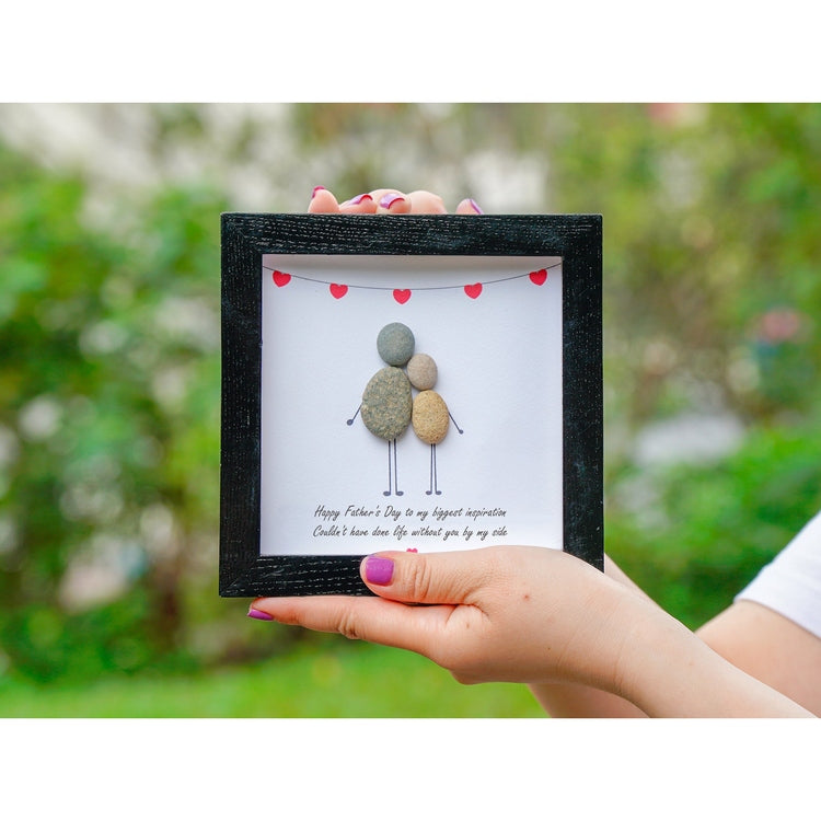 "Father's Embrace" Pebble Art Picture Frame, Father's Day Pebble Art For Dad