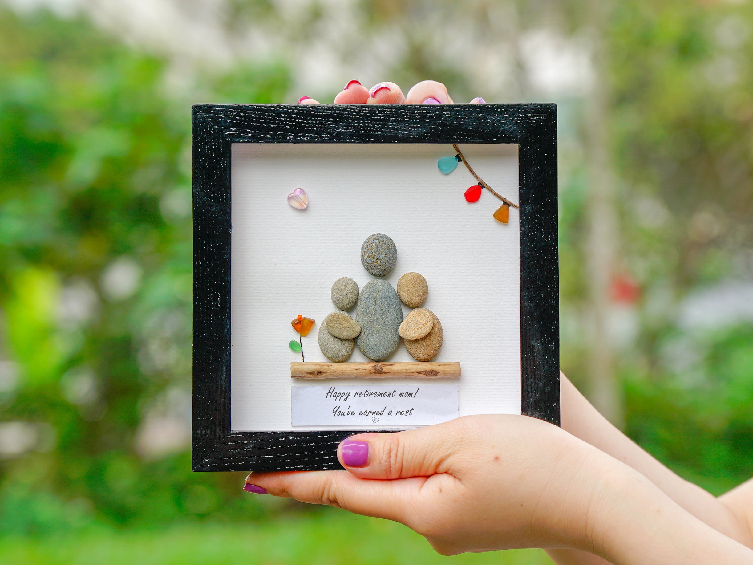 Restful Retirement Blessings for Mom Wooden Frame, Mother's Retirement Pebble Art For Mom