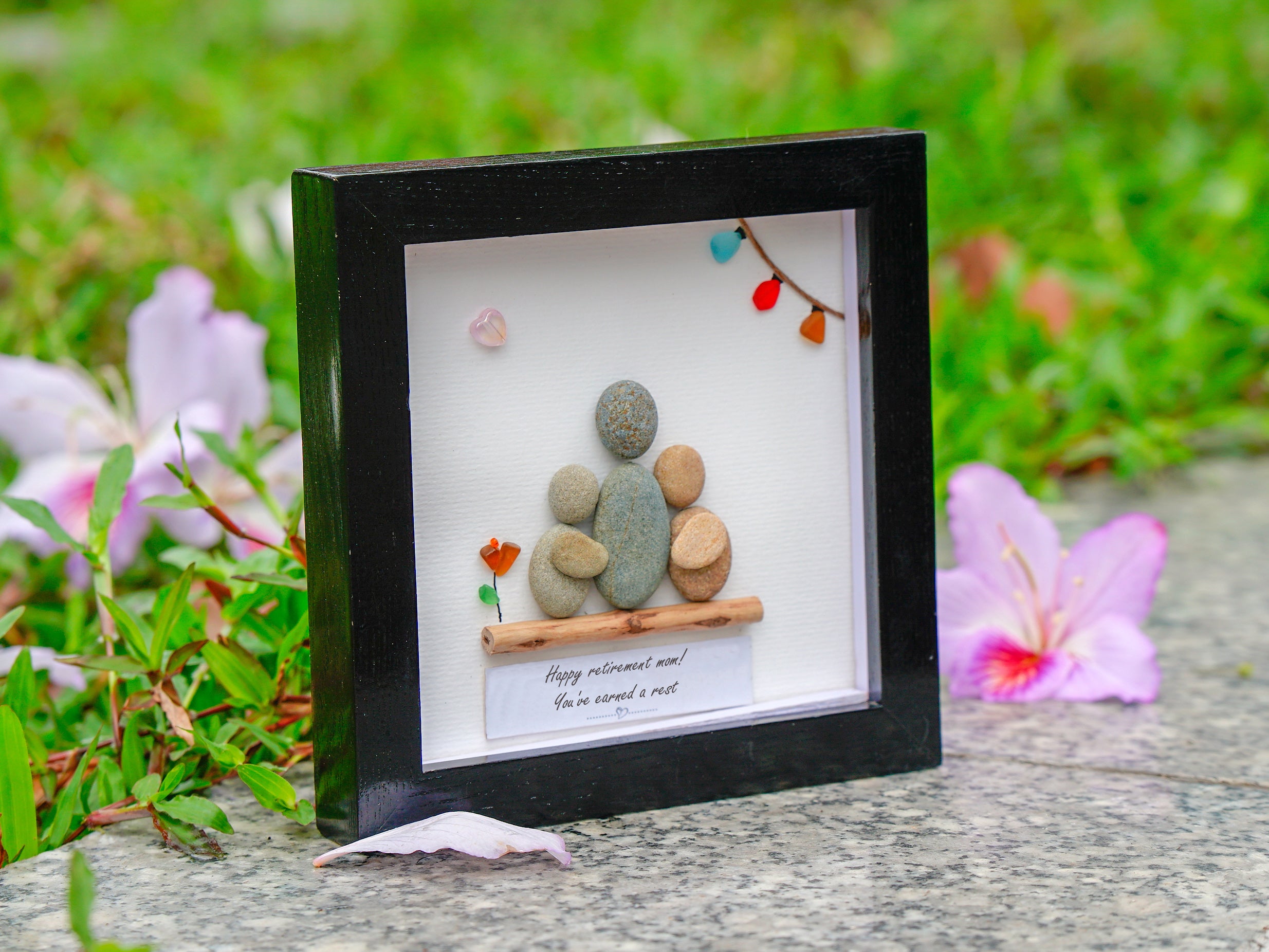 Restful Retirement Blessings for Mom Wooden Frame, Mother's Retirement Pebble Art For Mom