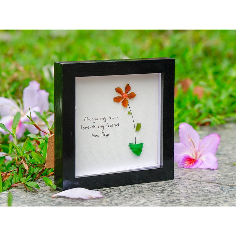 Personalized Flowers Mother's Day Pebble Art, Happy Mother's Day Gift For Mom, Birthday Mom Gifts From Daughter, Mother Day Flower Frame Art by Dovaart.com