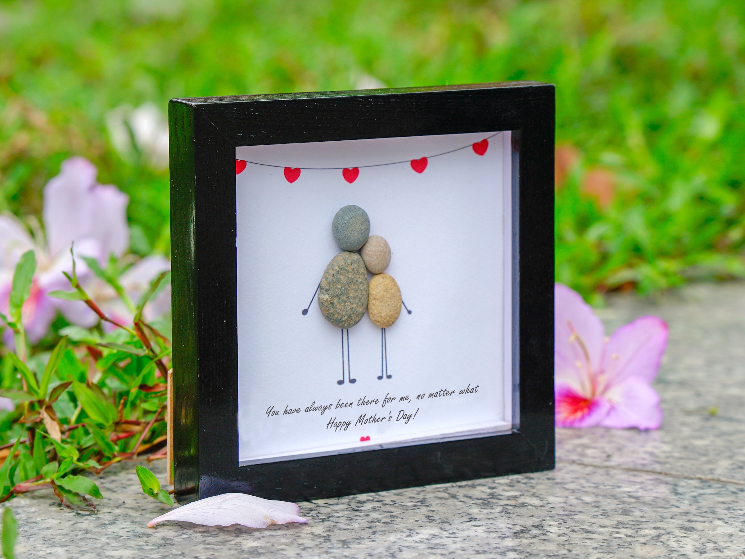 Pebble Art Picture Frame, "Mother's Embrace", Mother's Day Pebble Art For Mom, Grandma Gift, Gift For Mom, Mom and Daughter