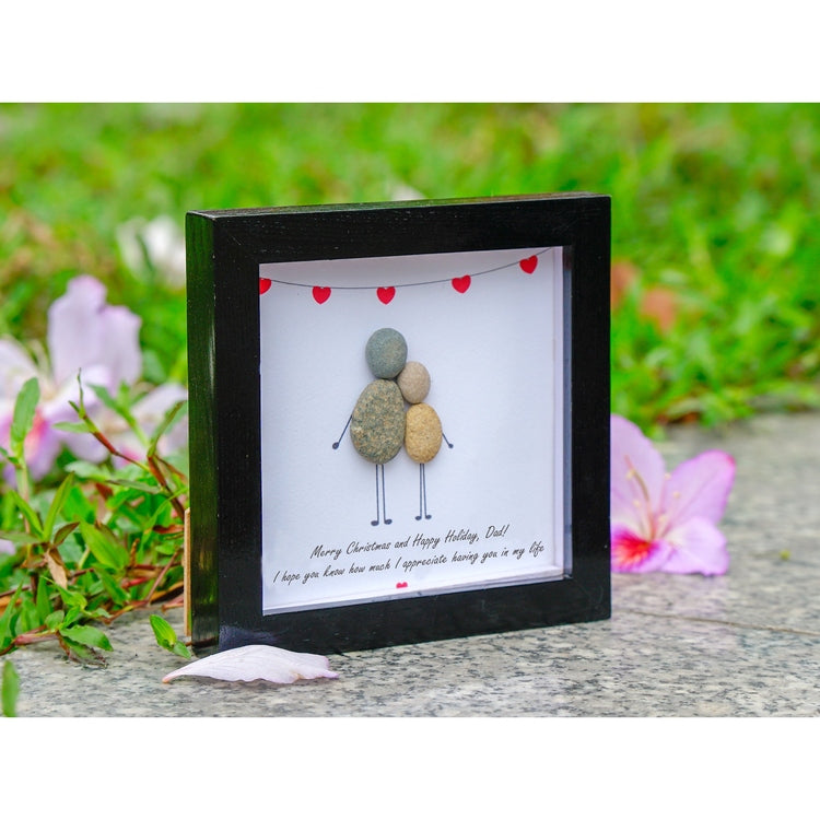 Pebble Art Picture Frame, "Father's Embrace", Christmas Pebble Art For Dad, Christmas Gift from Daughter, Gift For Dad, Father and Daughter