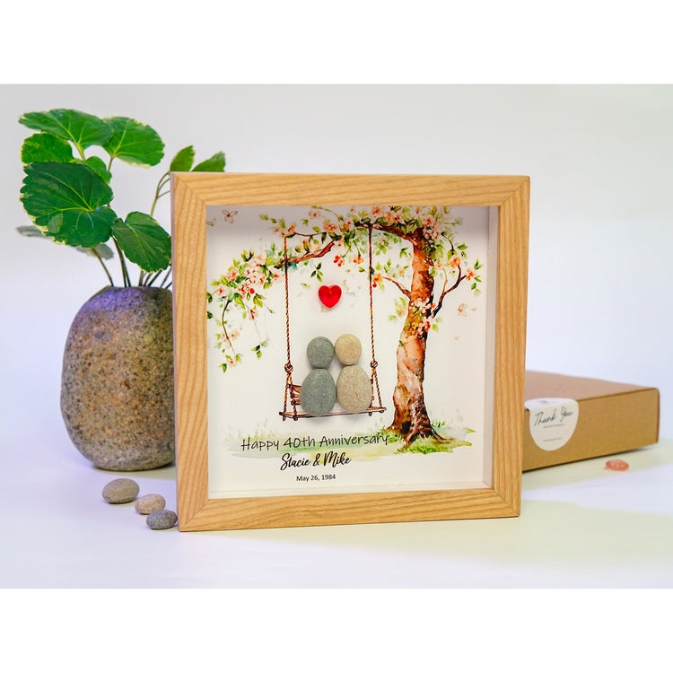 Personalized 40th Wedding Anniversary, Pebble Art Wedding, Ruby Wedding Anniversary Gift For Parents, Anniversary Pebble Frame by Dovaart.com