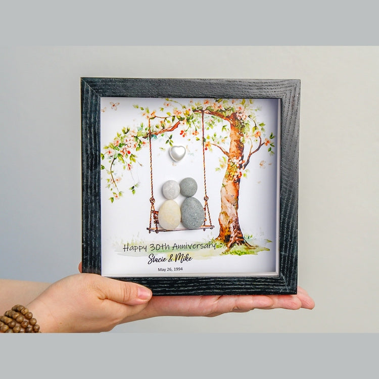 Personalised 30th Wedding Anniversary Gift, Pebble Art Wedding, Pearl Wedding Anniversary Gift For Parents, Anniversary Pebble Frame by Dovaart.com