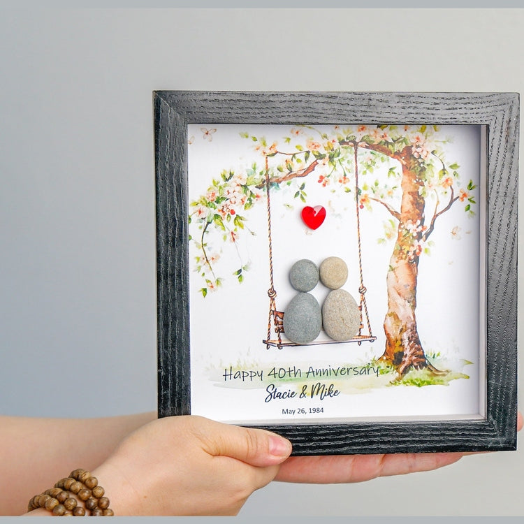 Personalized 40th Wedding Anniversary, Pebble Art Wedding, Ruby Wedding Anniversary Gift For Parents, Anniversary Pebble Frame by Dovaart.com