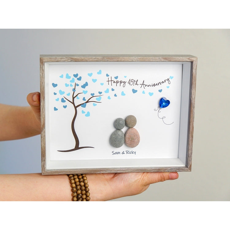 Personalized 45th Wedding Anniversary Pebble Art, Wedding Pebble Picture Framed Art, Sapphire Anniversary by Dovaart.com