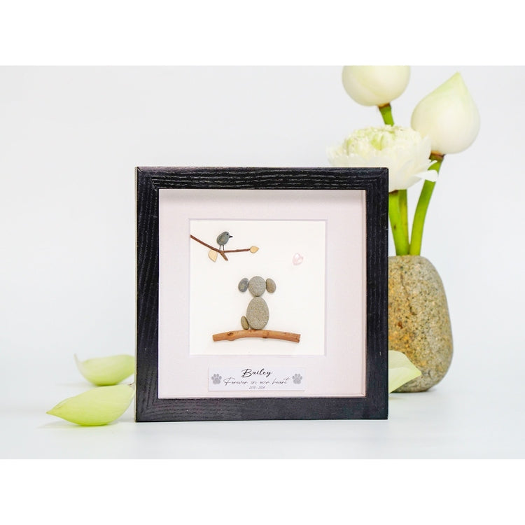 Personalized Dog Pebble Art, Pet Memorial Pebble Frame, Family Pet Bereavement Pebble Art, Pet Loss Remembrance Frame, Sympathy Gift by Dovaart.com