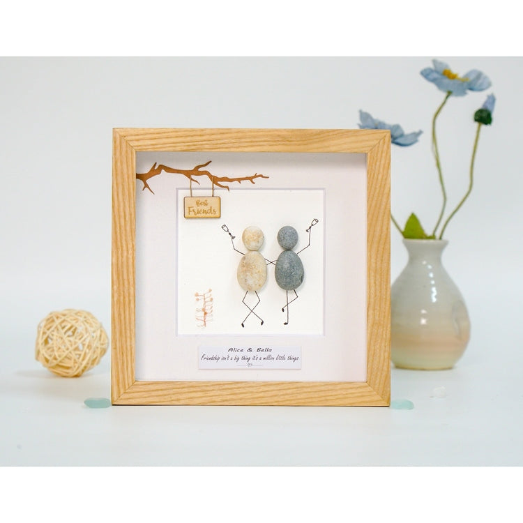 Personalized Best Friend Pebble Art - Friendship Pebble Frame Birthday Gift for Friend - Desktop or Wall Hanging 8x8 inch by Dovaart.com