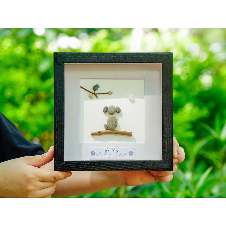 Personalized Dog Pebble Art, Pet Memorial Pebble Frame, Family Pet Bereavement Pebble Art, Pet Loss Remembrance Frame, Sympathy Gift by Dovaart.com