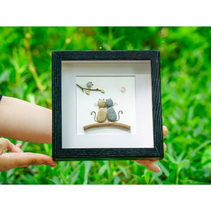 Personalized Handcrafted Cat Pebble Art, Pet Memorial Pebble Frame, Family Pet Bereavement Pebble Art, Pet Loss Remembrance Frame, Sympathy Gift by Dovaart.com