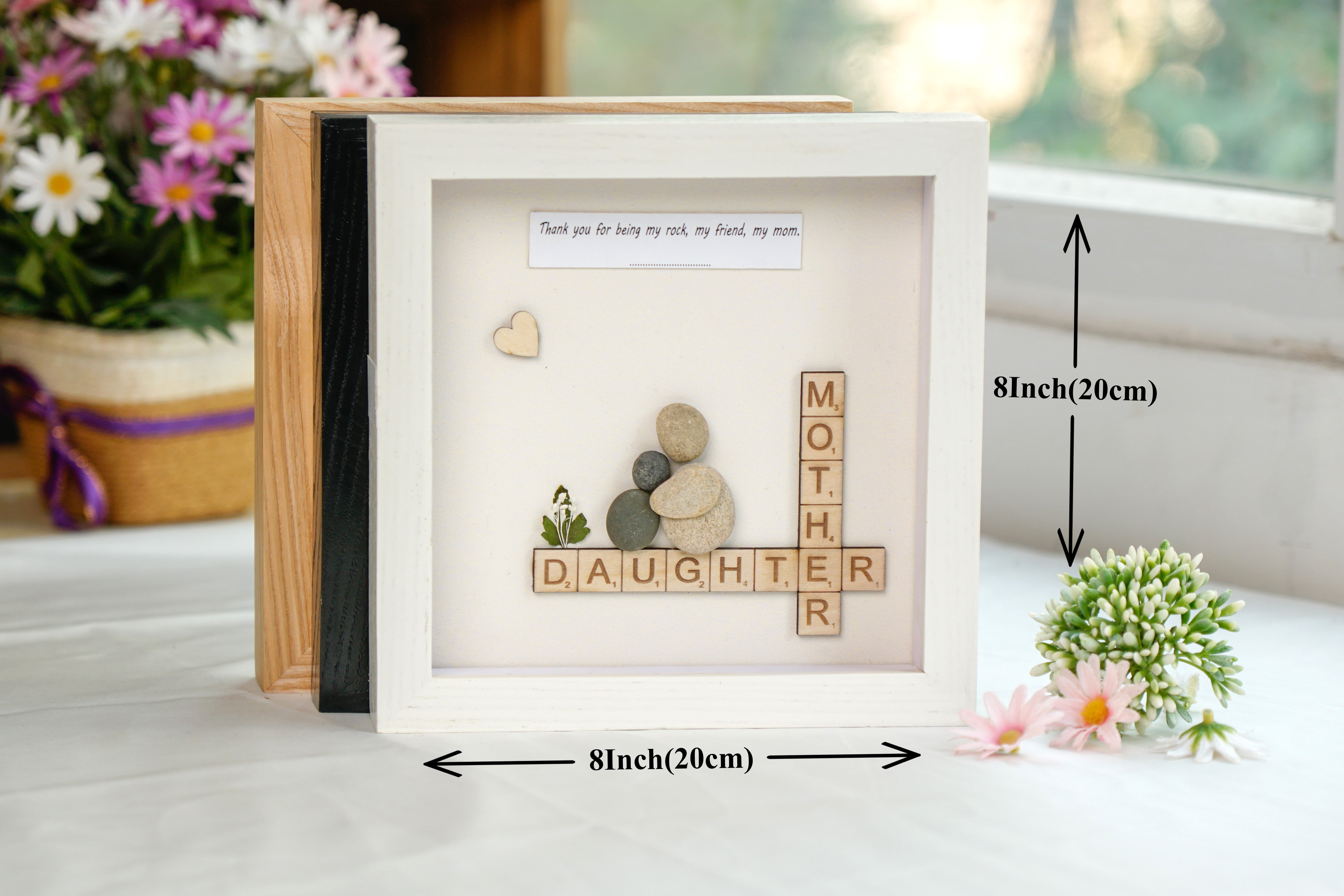 Personalized Mother And Daughter Pebble Art Hanging Picture Frame 8x8 inch, Mom Christmas Gift From Daughter, Desk Gift for Birthday, Mother's Day