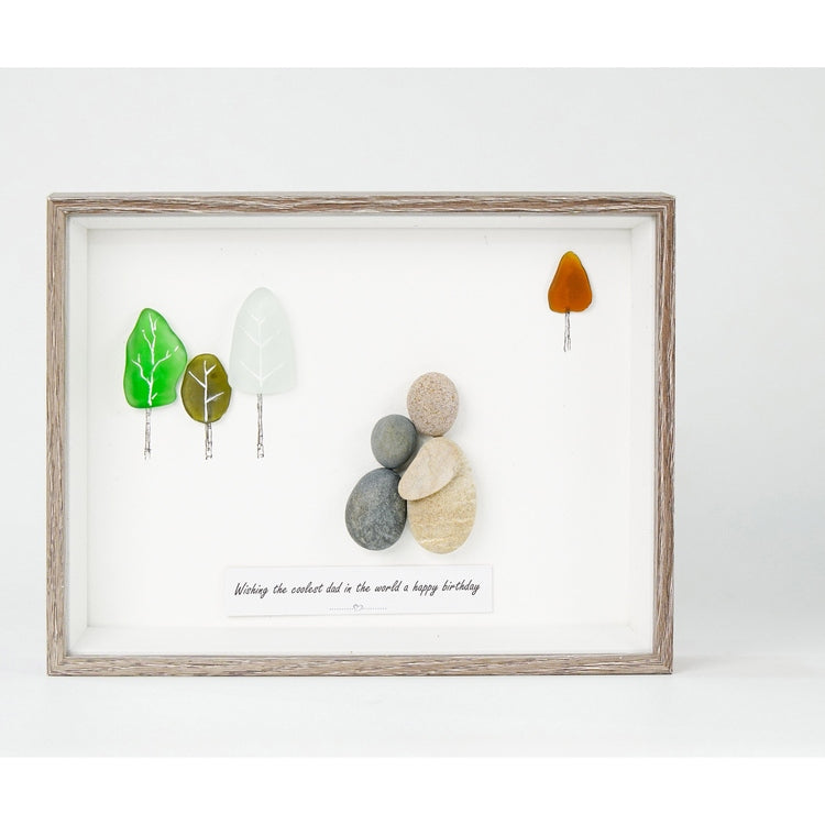 Pebble Art Picture Frame - "Wishing the coolest dad in the world a happy birthday", Gift for Dad's Birthday