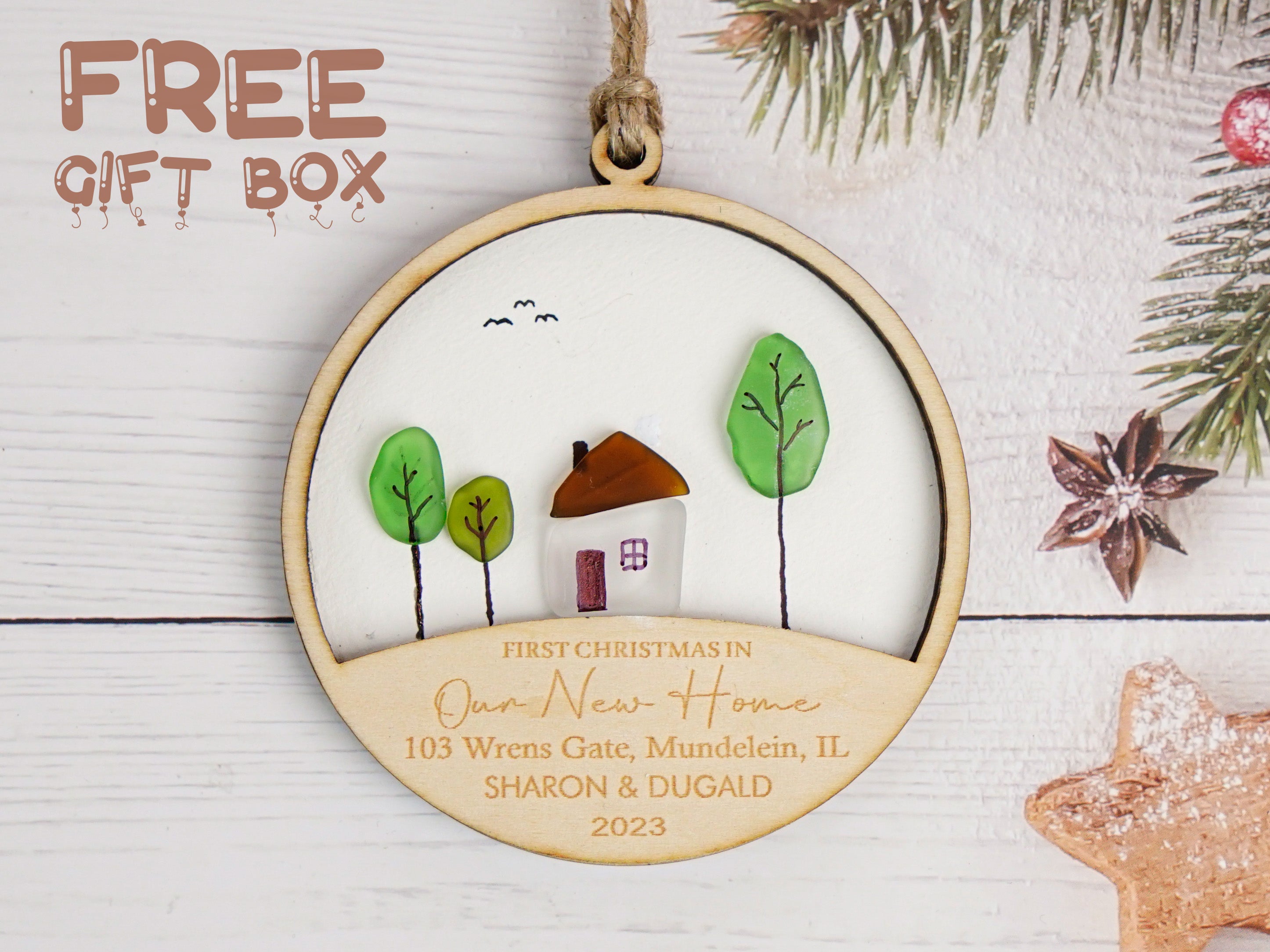 Personalized First Christmas In Our New Home Ornament, New Home Christmas Ornament, New House Ornament, Sea Glass Ornament