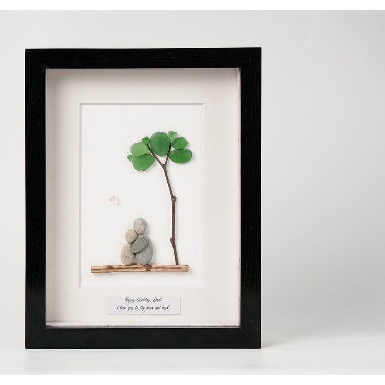 Pebble Art Picture Frame - "I love you to the moon and back" - Happy Birthday, Dad!, Handmade Pebble Art Dad, Gift From Kids to Dad, Daddy Birthday Gift