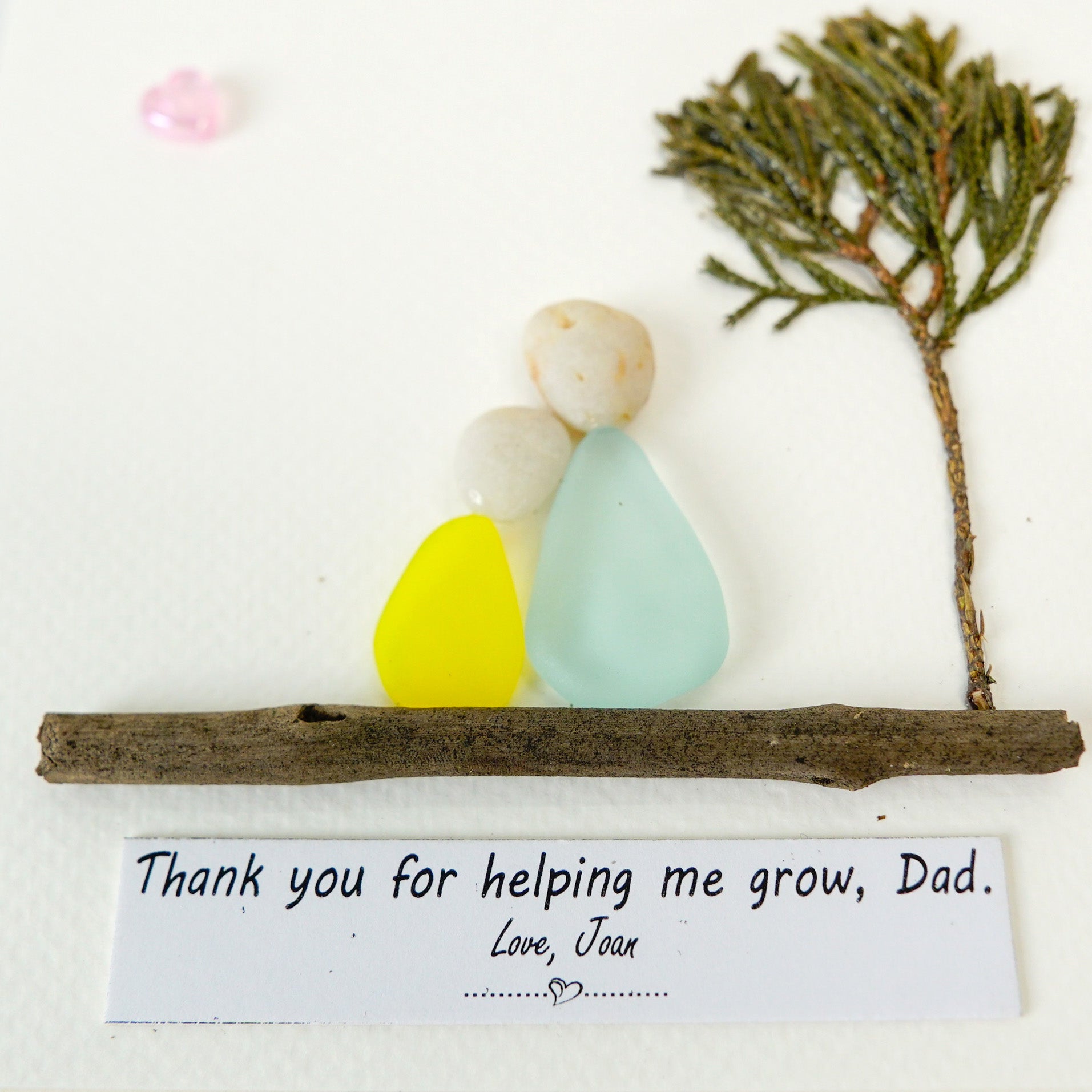 Personalized Father's Day Gift - Thank You For Helping Me Grow Dad - Custom Sea Glass Pebble Arts Frame - Meaningful Birthday Gift for Dad from Kids