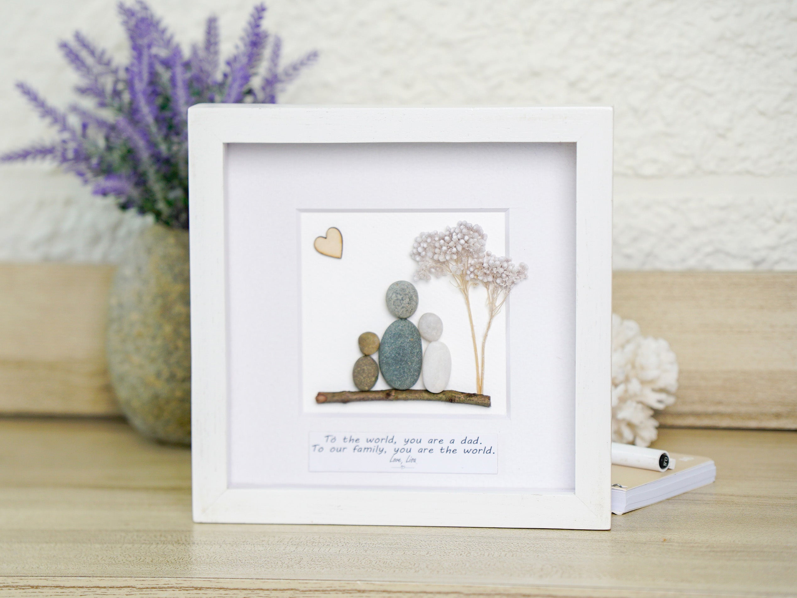 Personalized Father's Day Gift - To Our Family You Are The World - Custom Pebble Arts Family Frame - Meaningful Birthday Gift for Dad from Kids