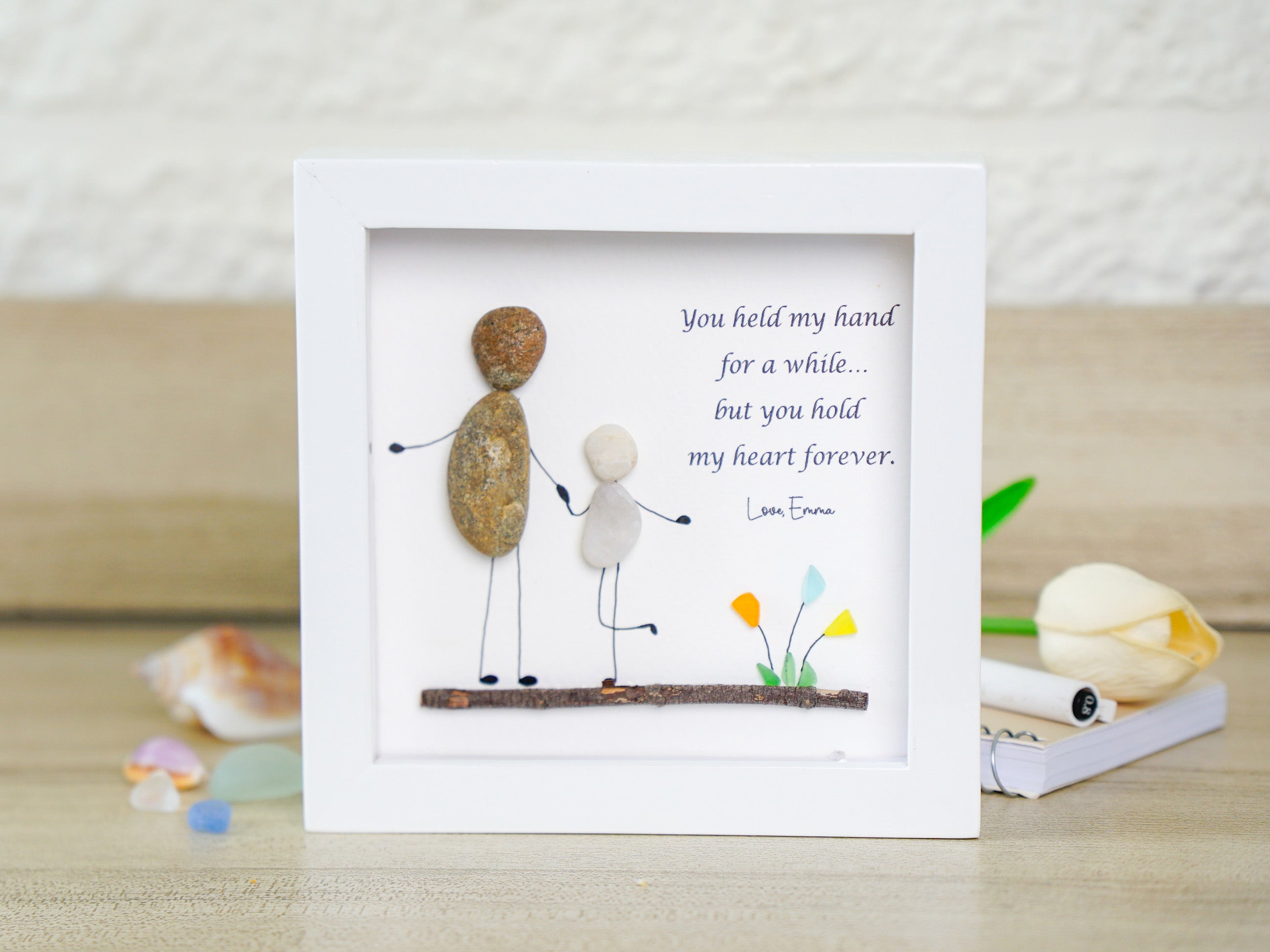 Pebble Art Father Daughter Gift, Personalized Pebble Art, Father's Day Gift From Daughter, Pebble Arts Family, Birthday Gift For Dad