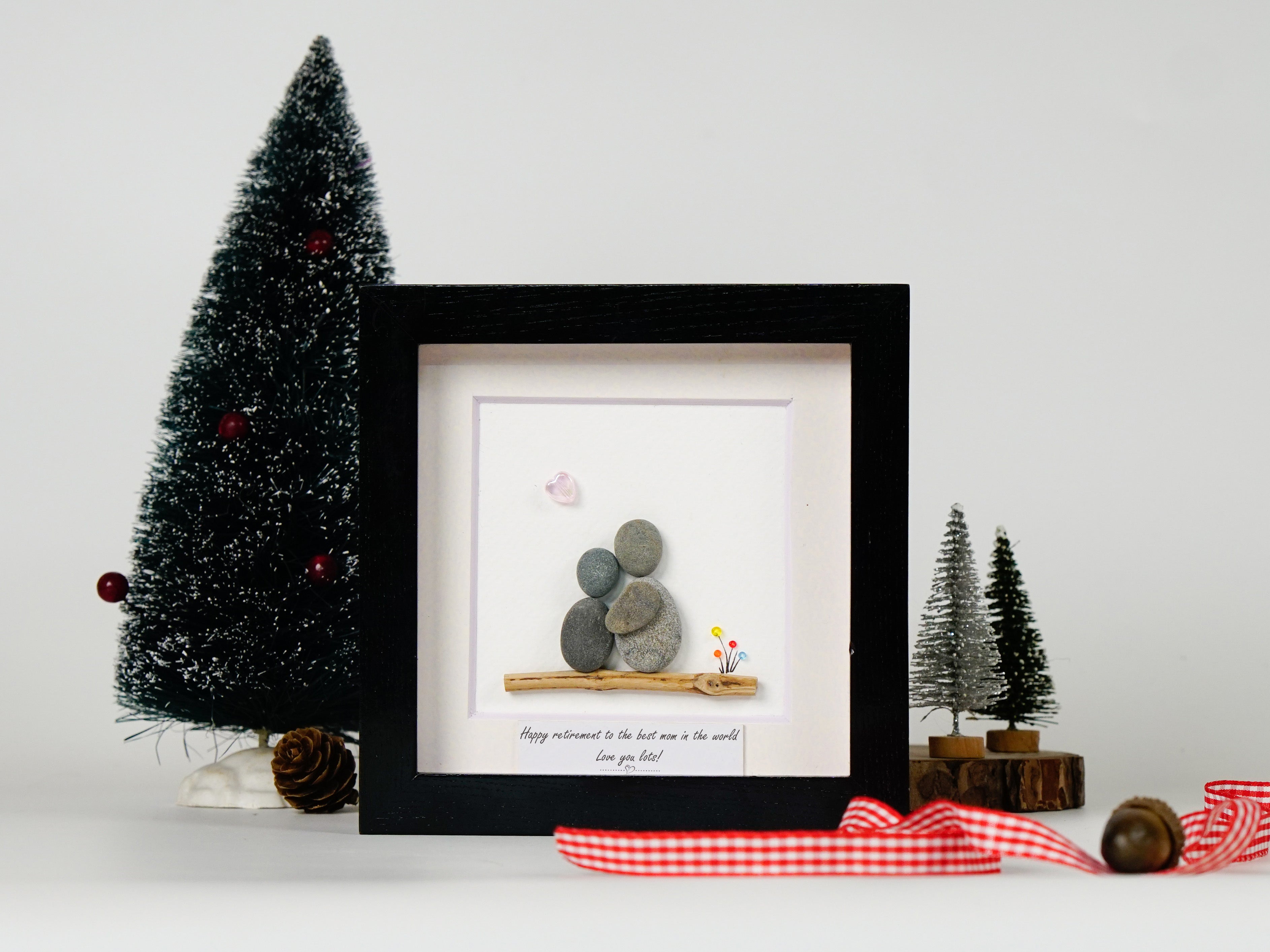 Serene Retirement Wishes for Mom Wooden Frame, Mother's Retirement Pebble Art For Mom