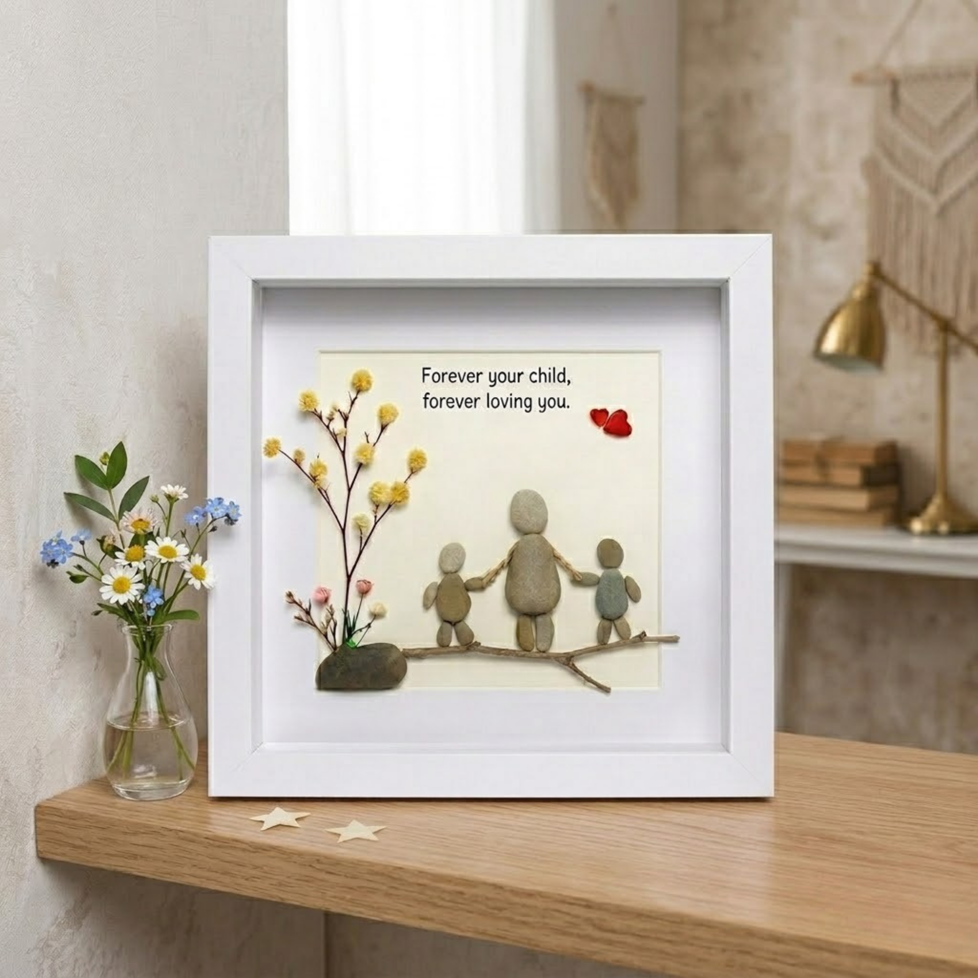 Personalized Mother’s Day Pebble Art Frame, Mom Gift from Daughter Son, Handmade Stone Family Picture, Unique Gift for Mother