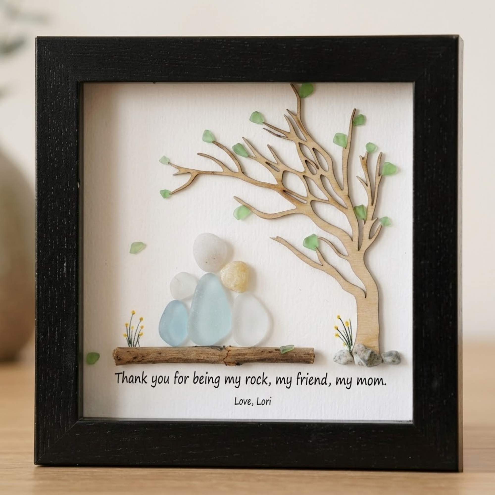 Personalized Mothers Day Gift for Mom Custom Pebble Art Family Frame Handmade Stone Art Unique Gift for Mother from