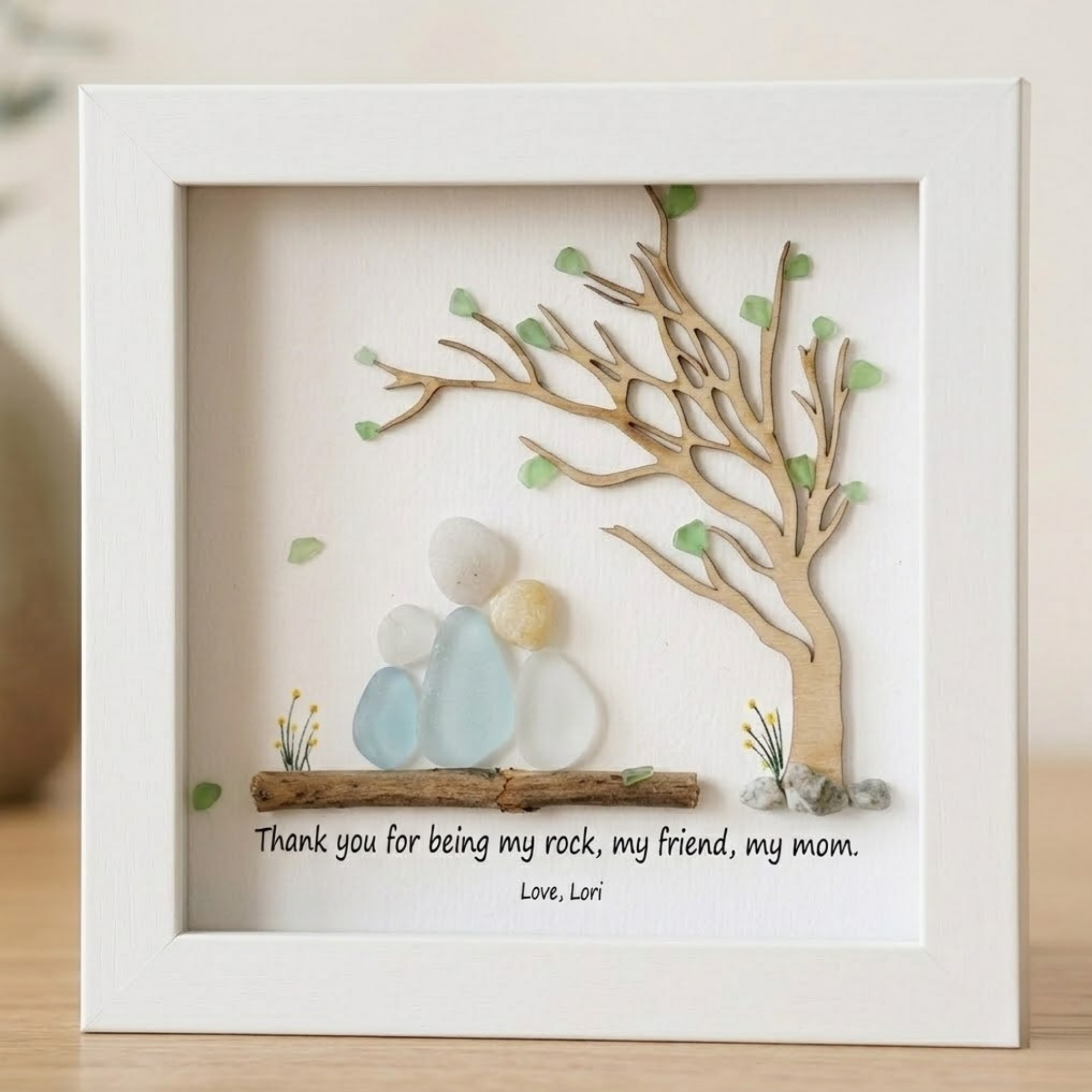 Personalized Mothers Day Gift for Mom Custom Pebble Art Family Frame Handmade Stone Art Unique Gift for Mother from