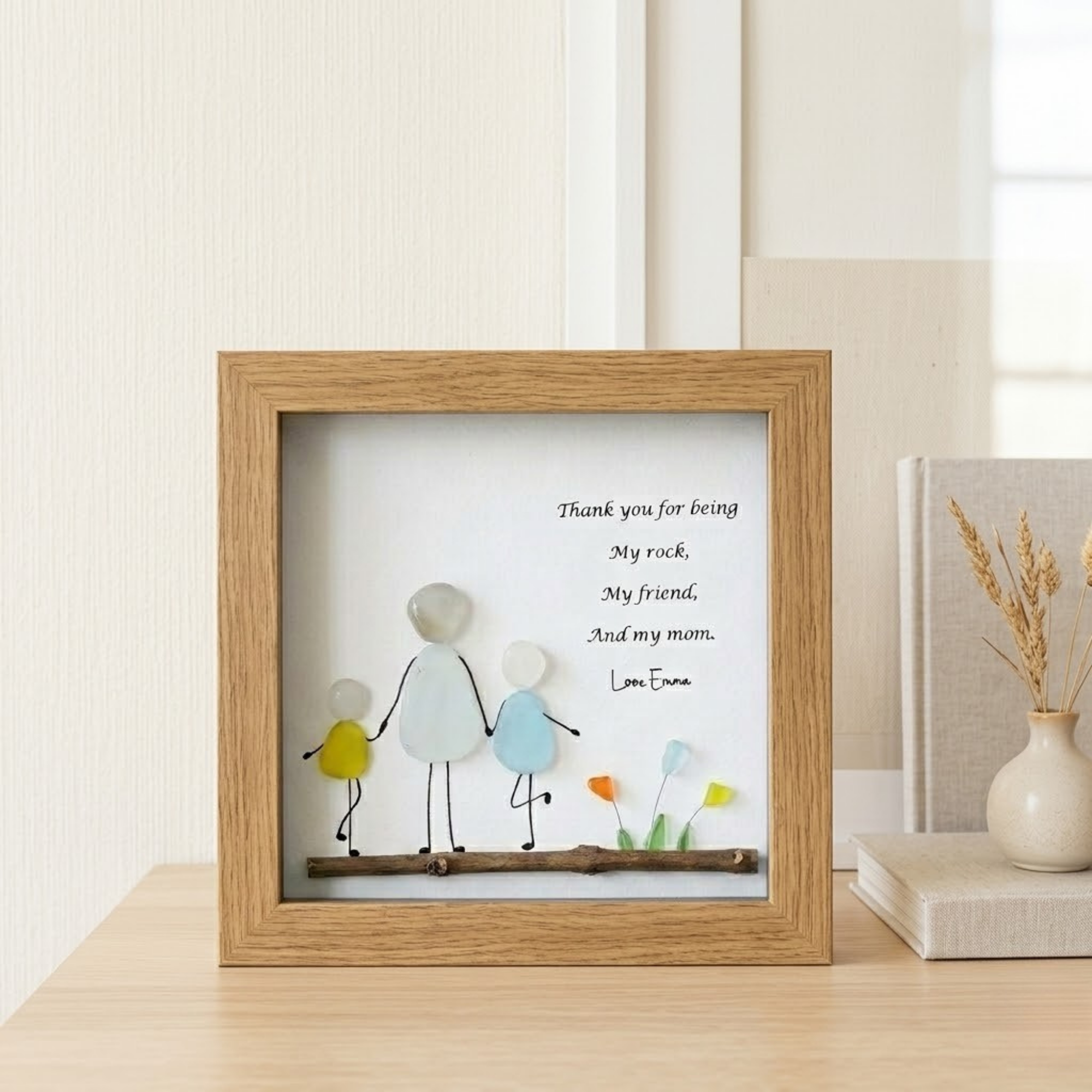 Personalized Pebble Art for Mom – Mother’s Day Gift, Handmade Family Frame, Unique Gift for Mother, Custom Stone Art Decor