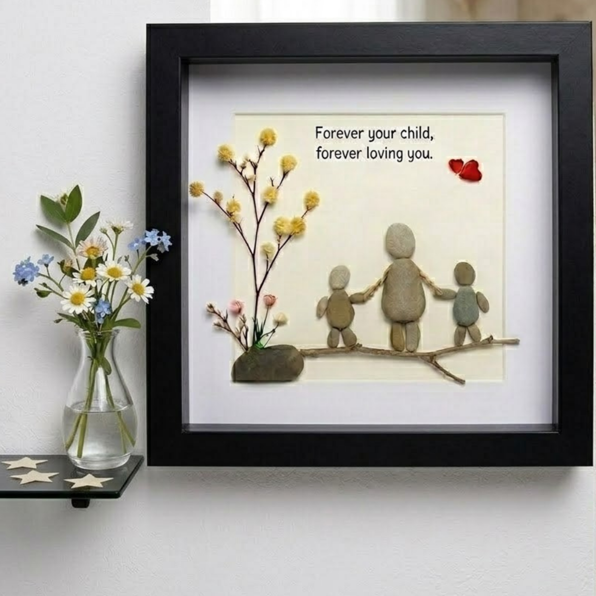 Personalized Mother’s Day Pebble Art Frame, Mom Gift from Daughter Son, Handmade Stone Family Picture, Unique Gift for Mother