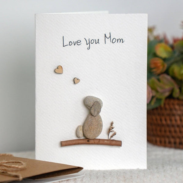 Dog Mom Pebble Art Card for Mother's Day, Handmade Pebble Artwork Cards Dova Art