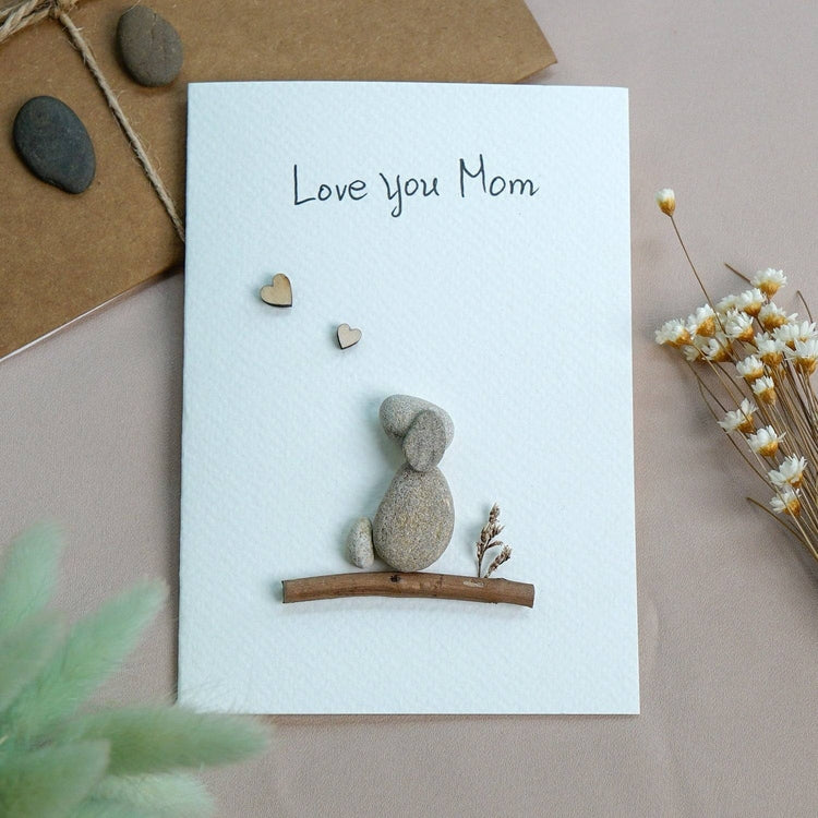 Dog Mom Pebble Art Card for Mother's Day, Handmade Pebble Artwork Cards by Dovaart.com