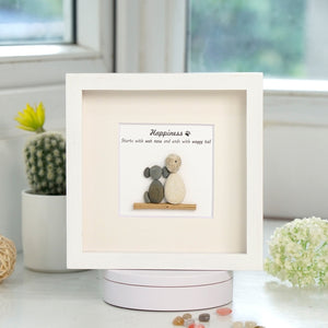 Dova Art Happiness With Dog Pebble Art - Frame Pebble Artwork Stand on Desktop or Wall Hanging 8x8 inch by Dovaart.com