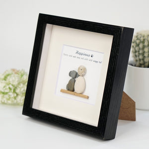 Dova Art Happiness With Dog Pebble Art - Frame Pebble Artwork Stand on Desktop or Wall Hanging 8x8 inch by Dovaart.com