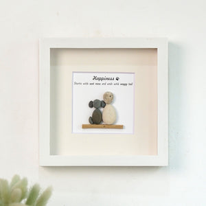 Dova Art Happiness With Dog Pebble Art - Frame Pebble Artwork Stand on Desktop or Wall Hanging 8x8 inch by Dovaart.com