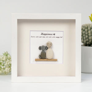 Dova Art Happiness With Dog Pebble Art - Frame Pebble Artwork Stand on Desktop or Wall Hanging 8x8 inch by Dovaart.com