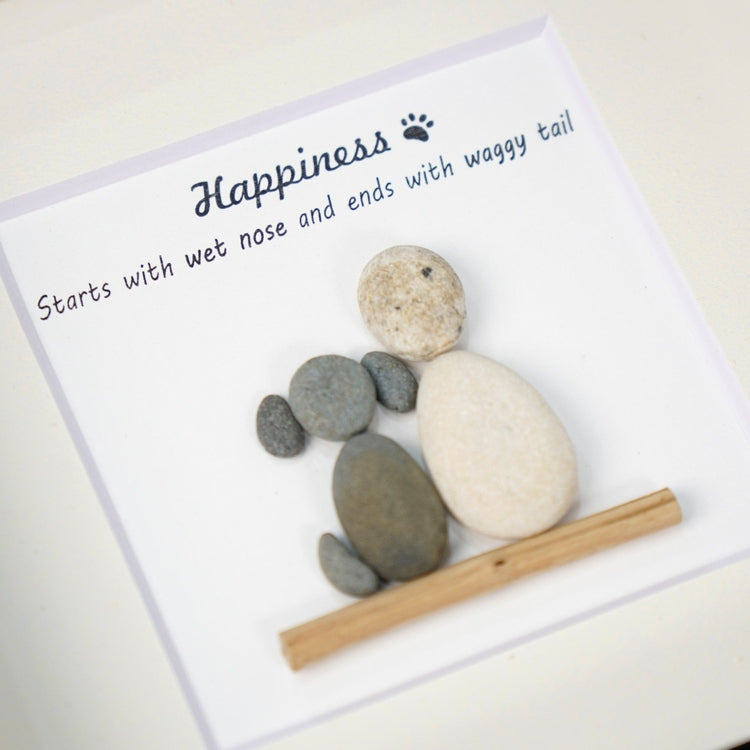 Dova Art Happiness With Dog Pebble Art - Frame Pebble Artwork Stand on Desktop or Wall Hanging 8x8 inch by Dovaart.com