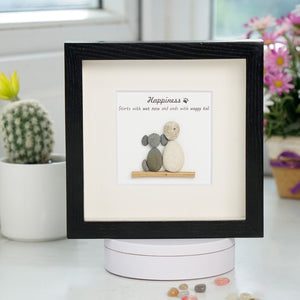 Dova Art Happiness With Dog Pebble Art - Frame Pebble Artwork Stand on Desktop or Wall Hanging 8x8 inch by Dovaart.com