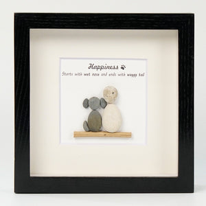 Dova Art Happiness With Dog Pebble Art - Frame Pebble Artwork Stand on Desktop or Wall Hanging 8x8 inch by Dovaart.com