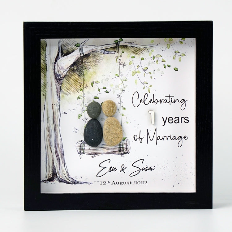 Dova Art Personalized 1st Wedding Anniversary Pebble Art, Couple Pebble Picture Framed Art - 8x8 inch Frame with Stand for Desktop or Wall Hanging by Dovaart.com