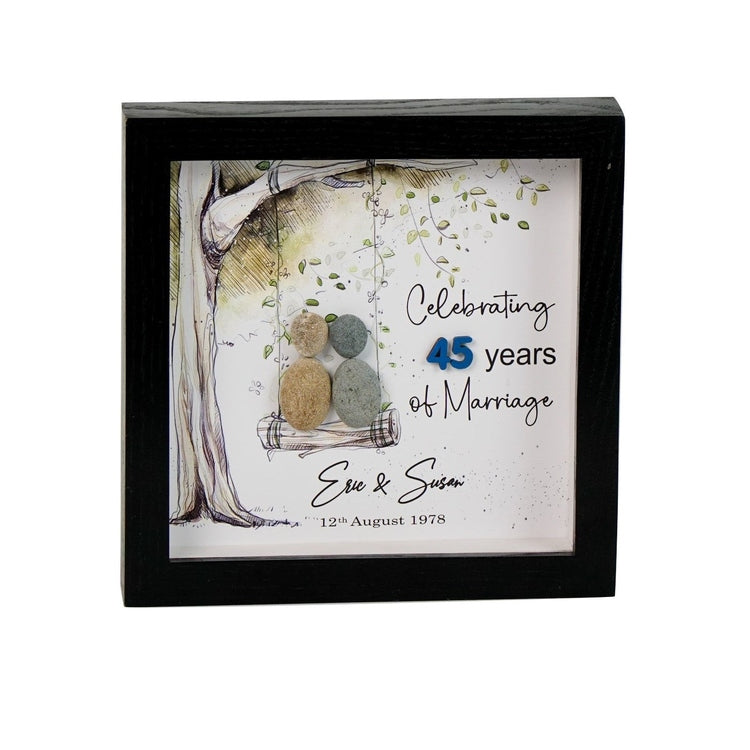 Dova Art Personalized 45th Wedding Anniversary Pebble Art, Couple Pebble Picture Framed Art - 8x8 inch Frame with Stand for Desktop or Wall Hanging by Dovaart.com